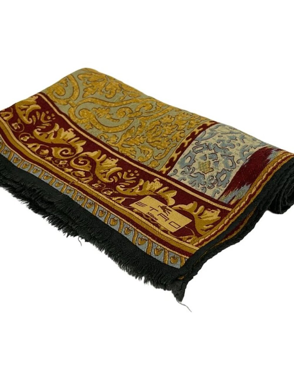 ETRO Dark Green Dark yellow Multi Wool Silk Scarf